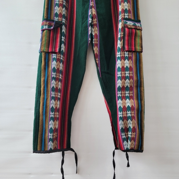 Kilim Peruvian Baggy Cargo Pants Women's Large Boho Folk  Textile Funky Joggers - Picture 8 of 9